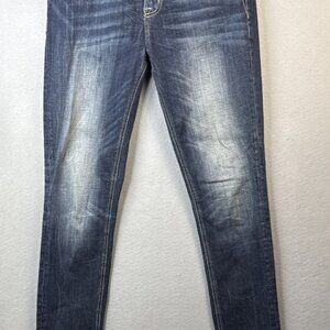 Miss Me Skinny Jeans Women's 30 (30x33) Mid Rise Distressed Blue Denim Flap Like